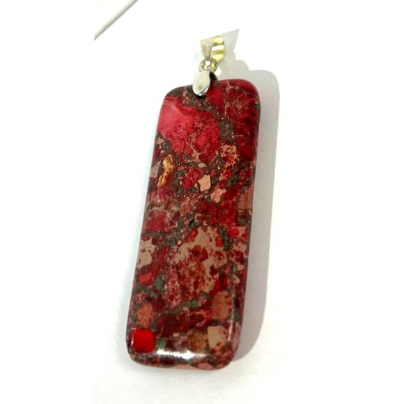 Fuchsia Pink Red Marbled Polished Smooth Stone Pendant Rounded Rectangle 2" - Picture 4 of 8